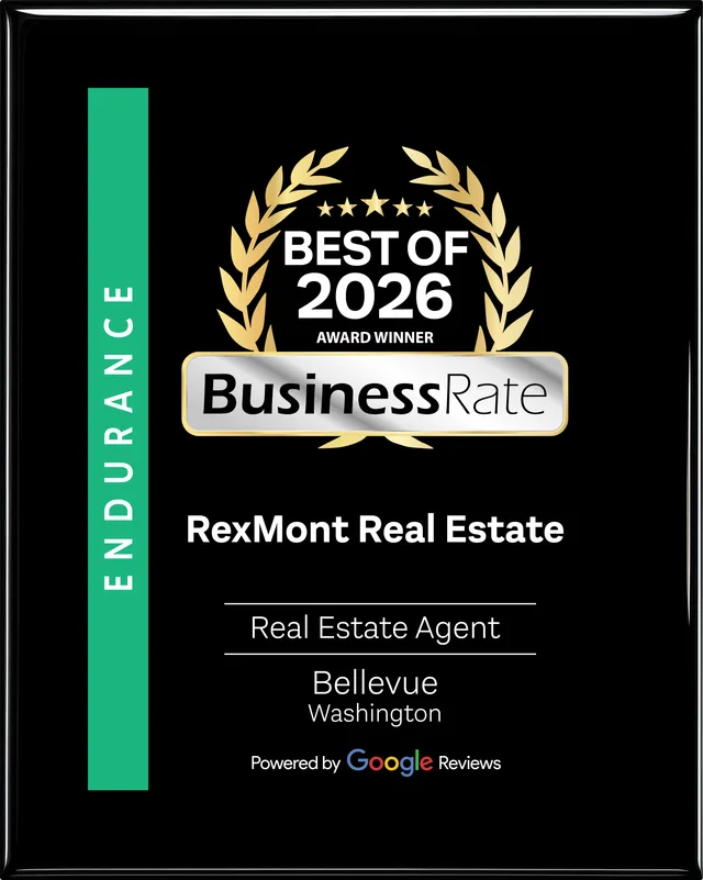 BusinessRate Best of 2026 Award Winner plaque for RexMont Real Estate, Real Estate Agent in Bellevue, Washington