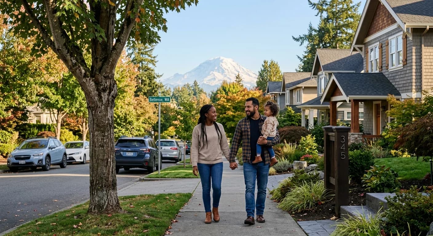 A modern home in a Bellevue neighborhood, representing a successful purchase for a first-time home buyer.