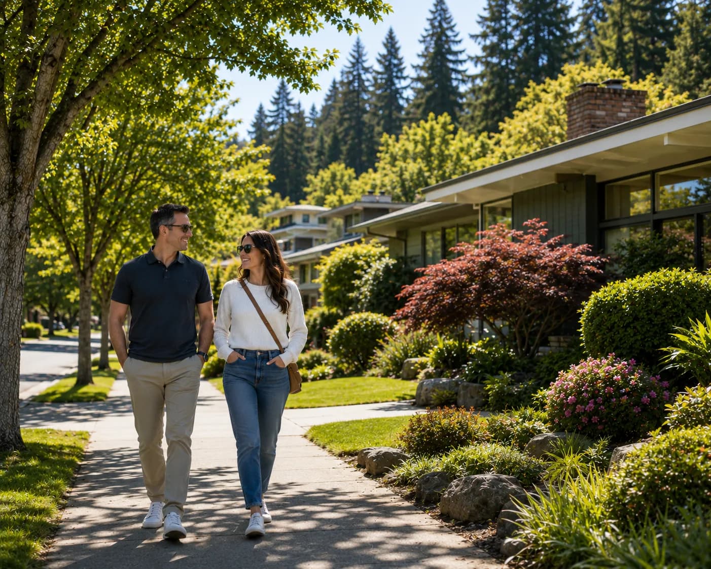 A beautiful modern home in a lush Bellevue, Washington neighborhood, representing the variety of homes for sale.