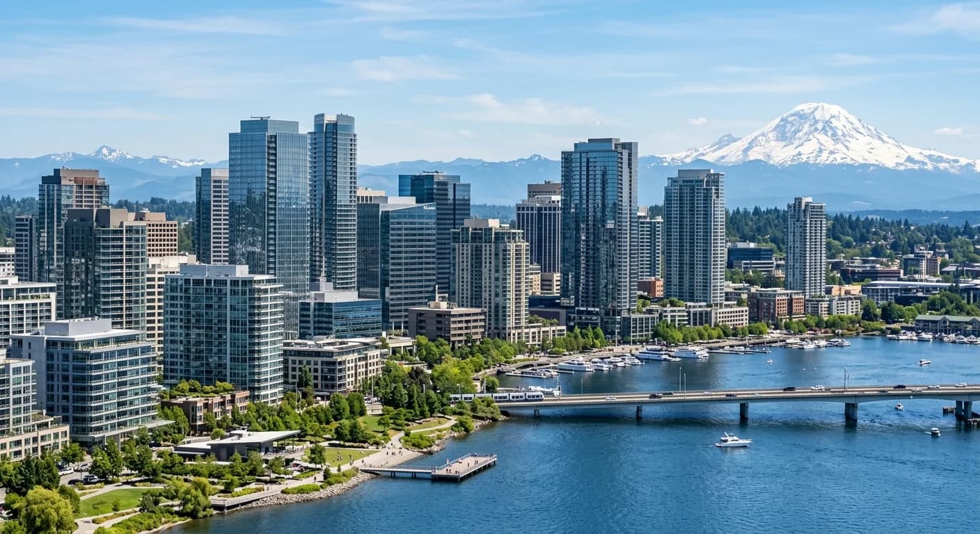 A modern luxury home in Bellevue, Washington, representing the current real estate market trends.
