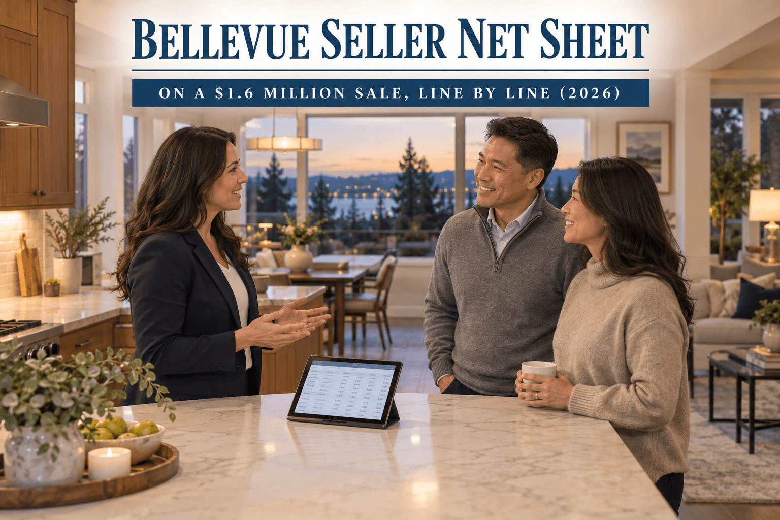 Bellevue seller reviewing a net sheet for a $1.6 million home sale