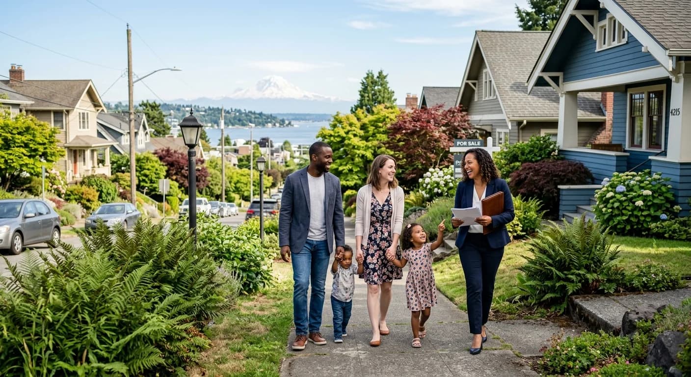 A charming Craftsman-style home with a porch in the Wallingford neighborhood of Seattle, WA.