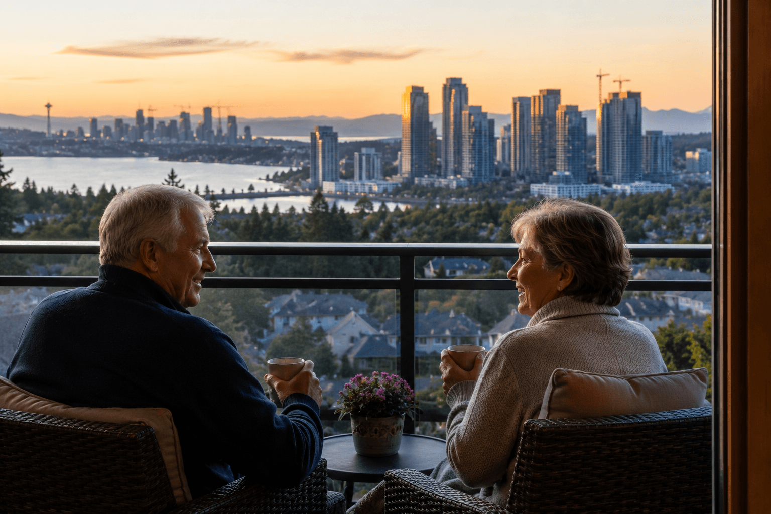 Bellevue skyline with residential neighborhoods in the foreground representing downsizing options for homeowners