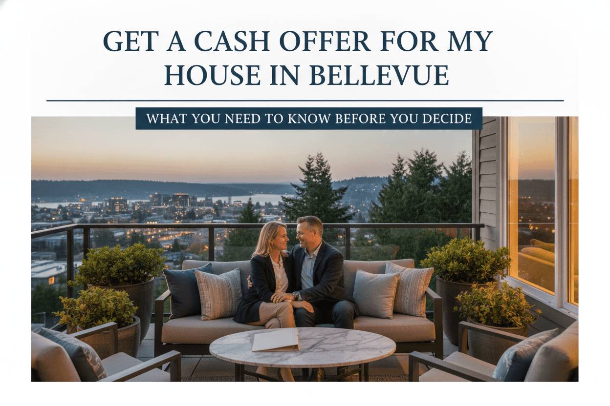 Bellevue Washington residential neighborhood street with homes for sale representing cash offer decisions for sellers