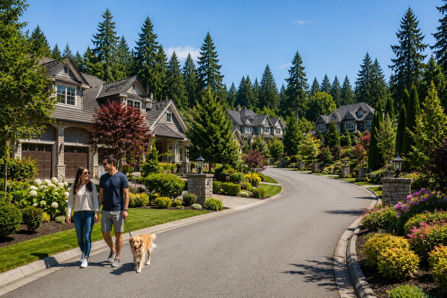 Woodinville neighborhood homes on a quiet tree-lined street