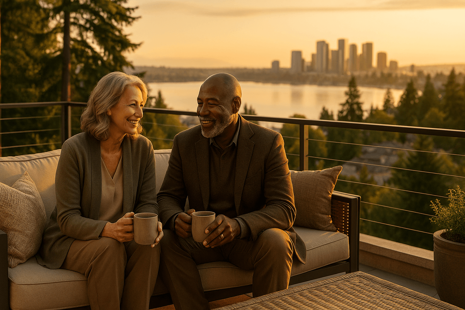 Bellevue, WA residential neighborhood with homes for sale and Cascade Mountain views in the background