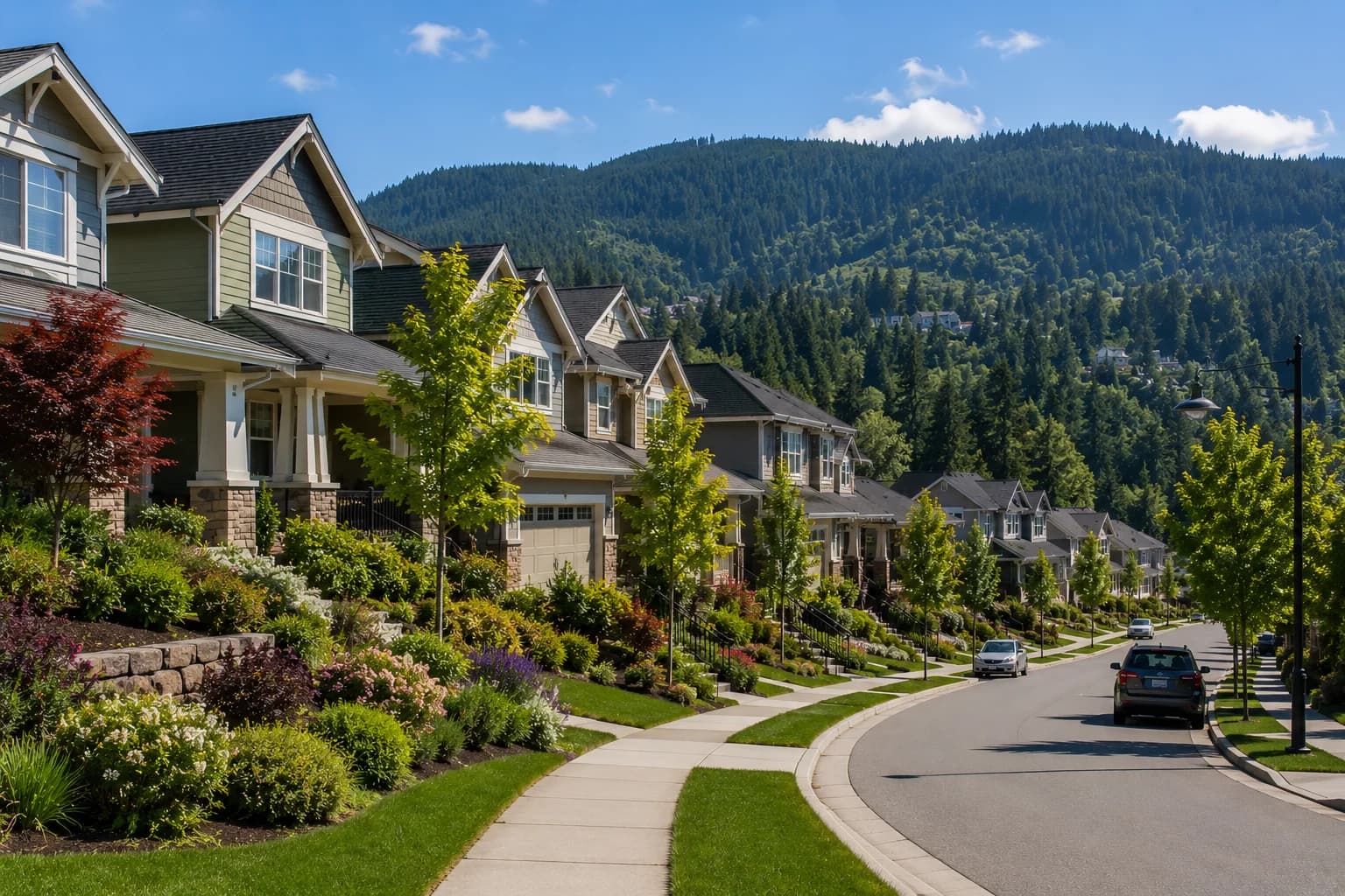 Issaquah Highlands master-planned neighborhood with Cascade Mountain backdrop