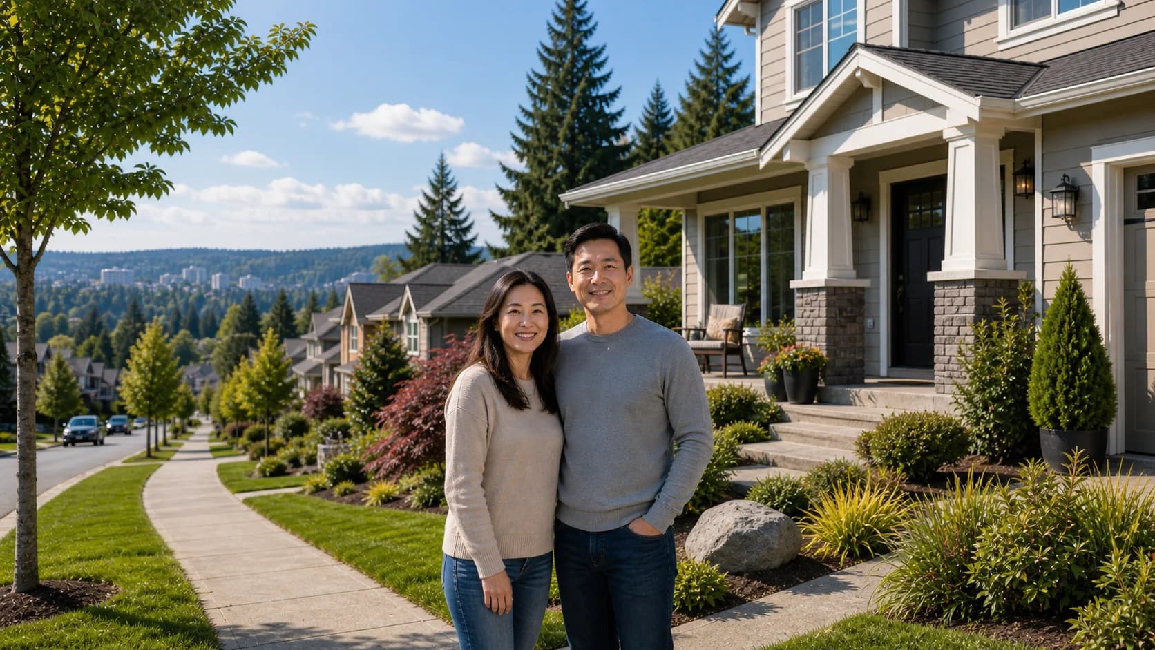 Rose Hill Kirkland homeowners looking at the camera outside their home