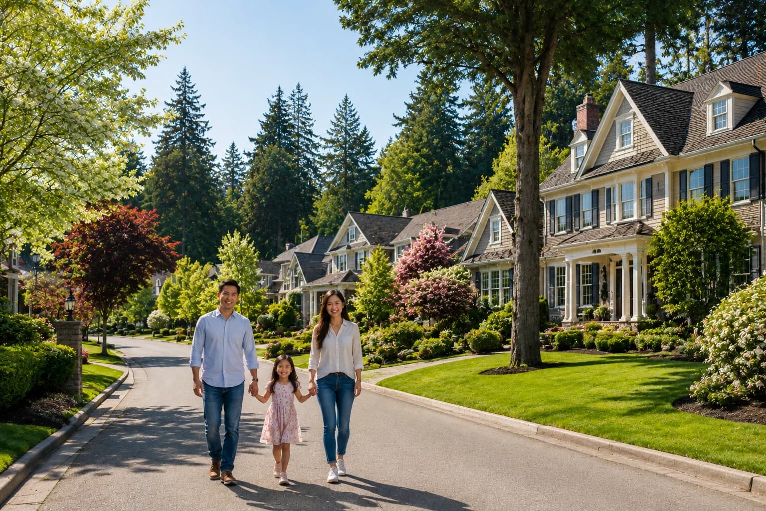 Fairwood neighborhood in Renton Washington with tree-lined streets established homes and golf course