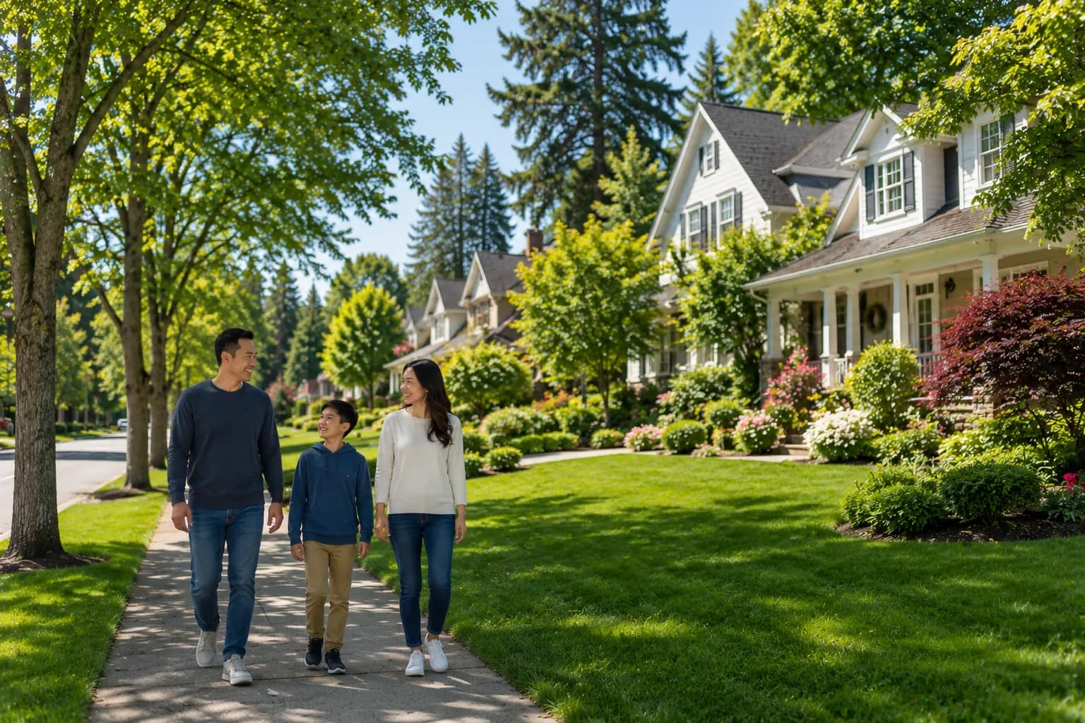 Tree-lined Education Hill neighborhood in Redmond with homes, sidewalks, parks, and family-friendly streets
