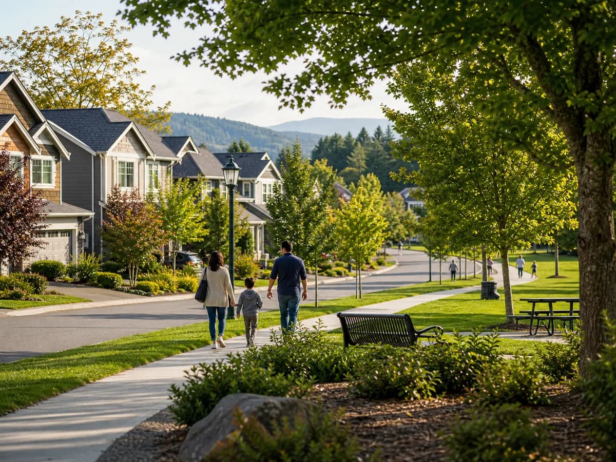 Tree-lined Education Hill neighborhood in Redmond with homes, sidewalks, parks, and family-friendly streets