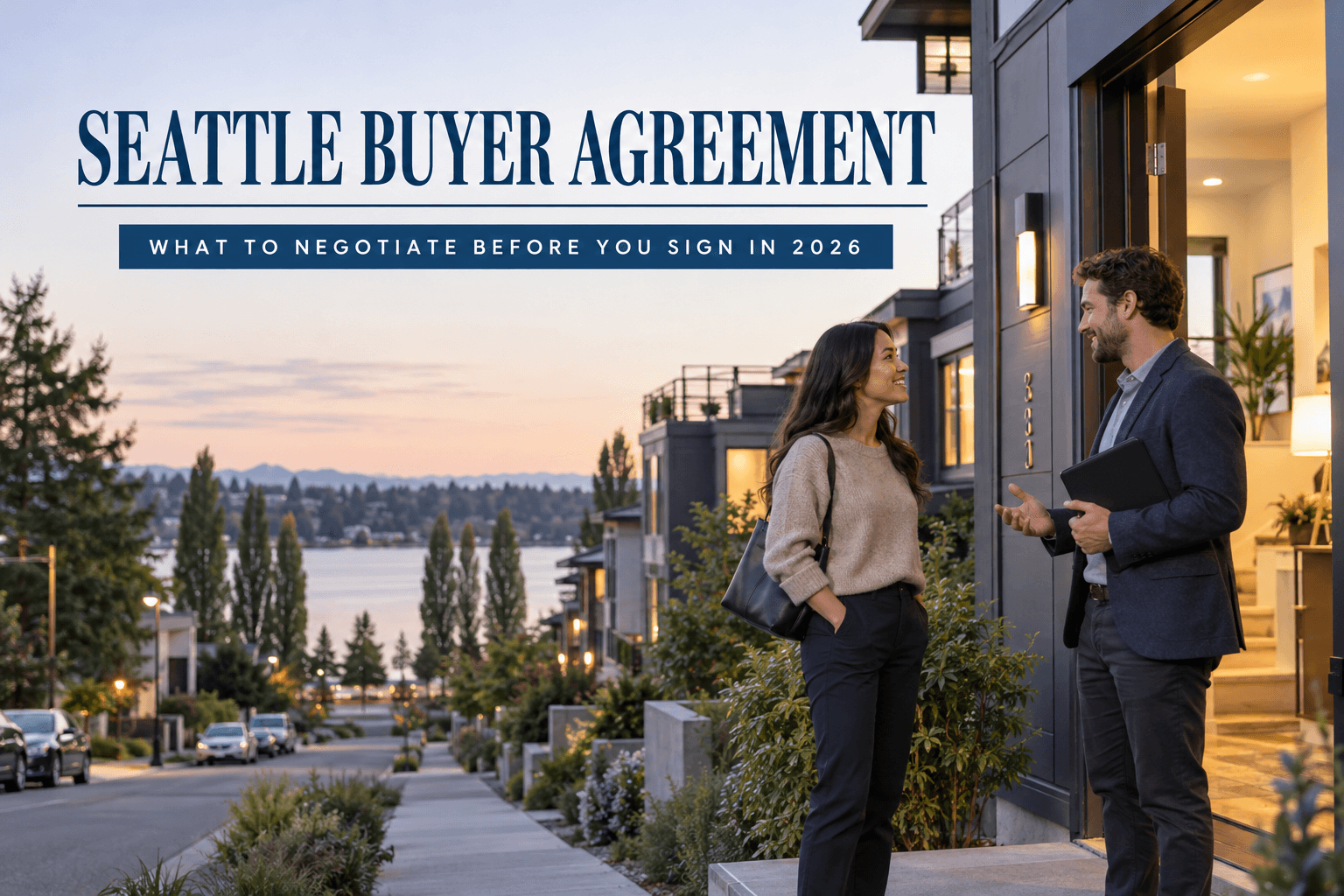 Seattle homebuyer reviewing a buyer agreement with an agent before touring homes
