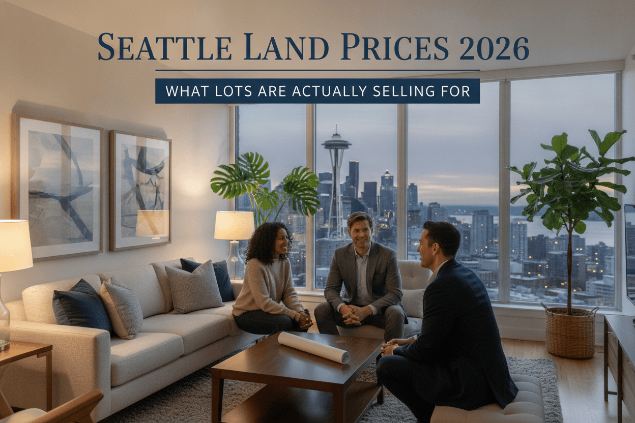 Aerial view of Seattle residential neighborhood with vacant infill lots and development potential