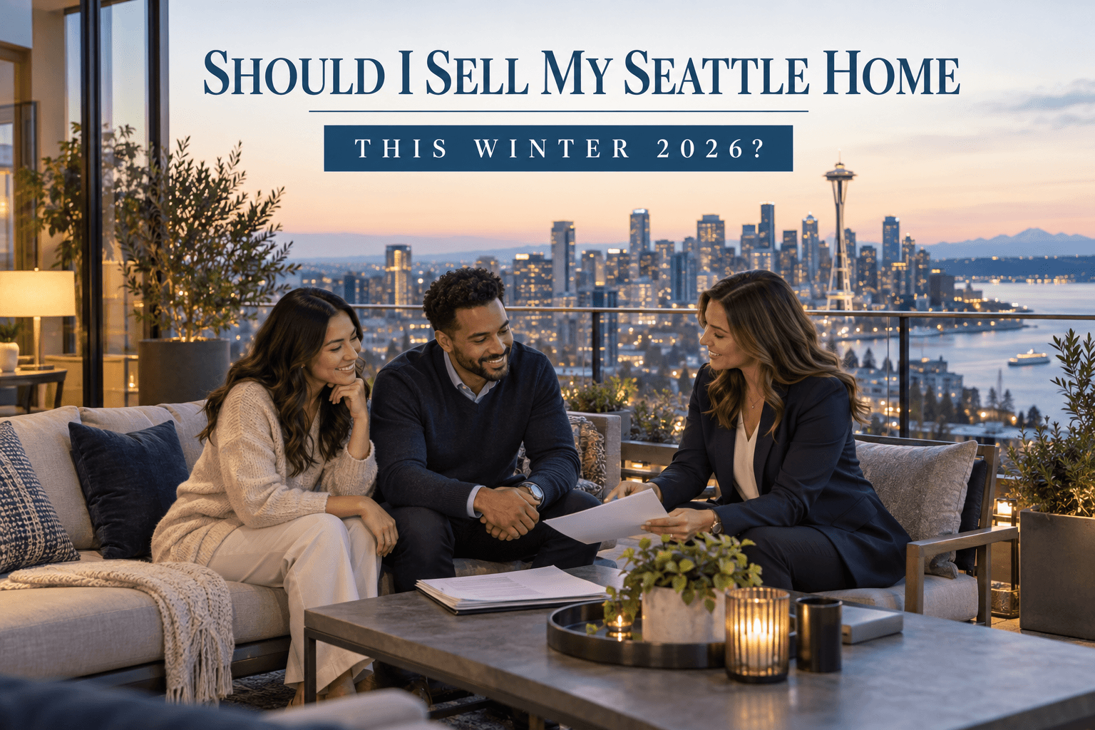 Seattle neighborhood street in winter with a home prepared for sale