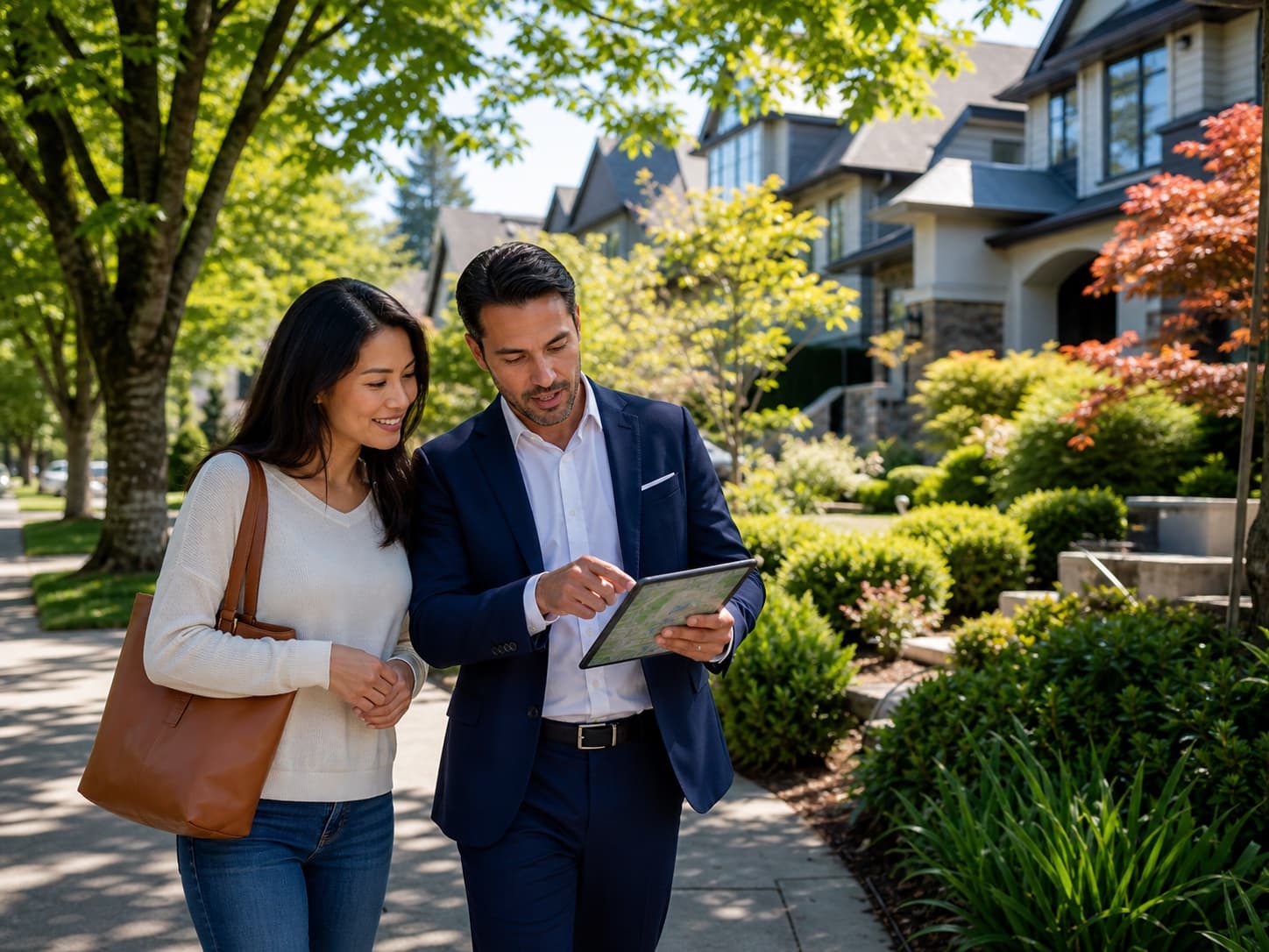 RexMont advisor and buyer scouting Pacific Northwest homes with a tablet