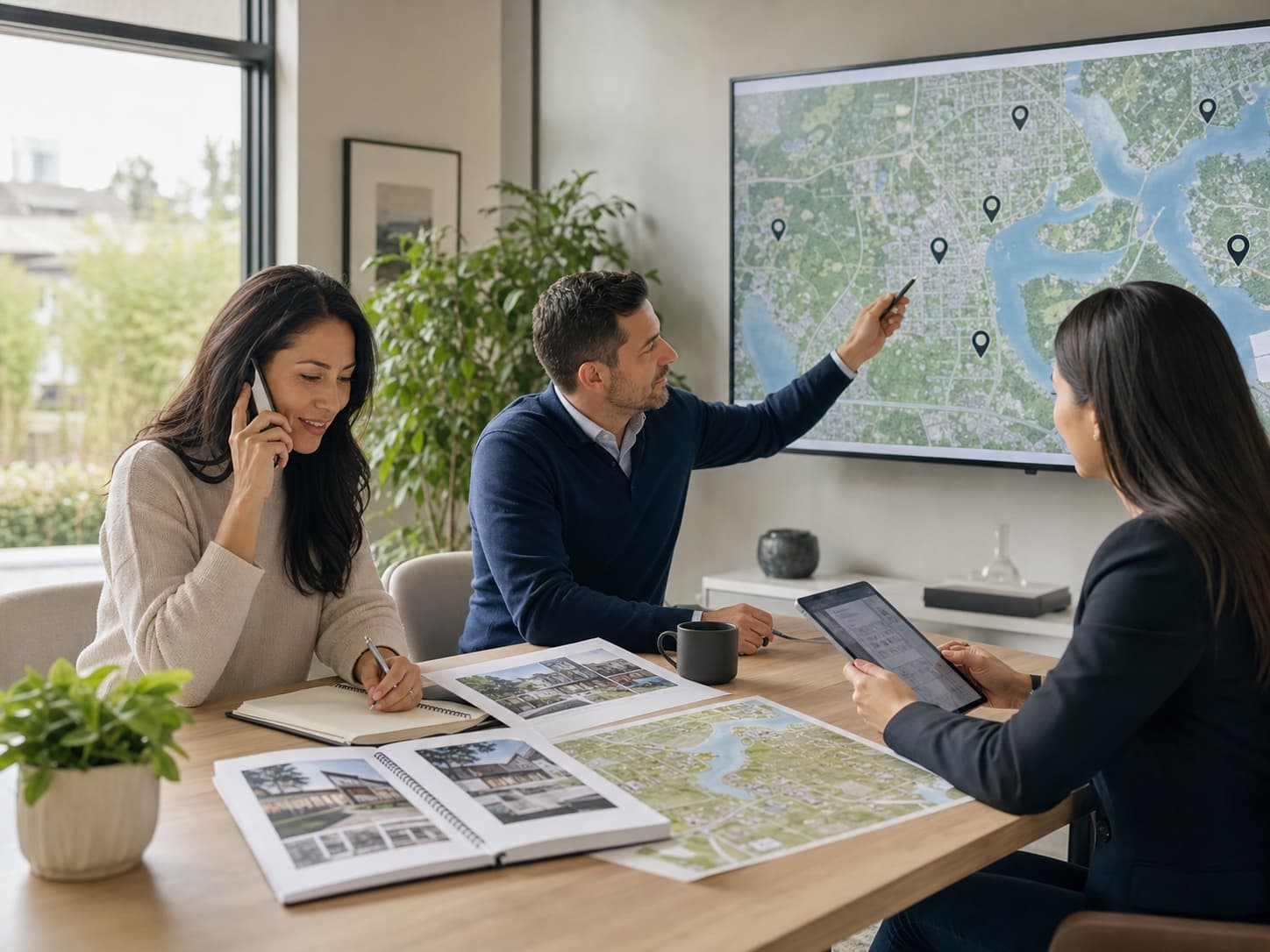 RexMont real estate team coordinating custom buyer outreach in a modern office