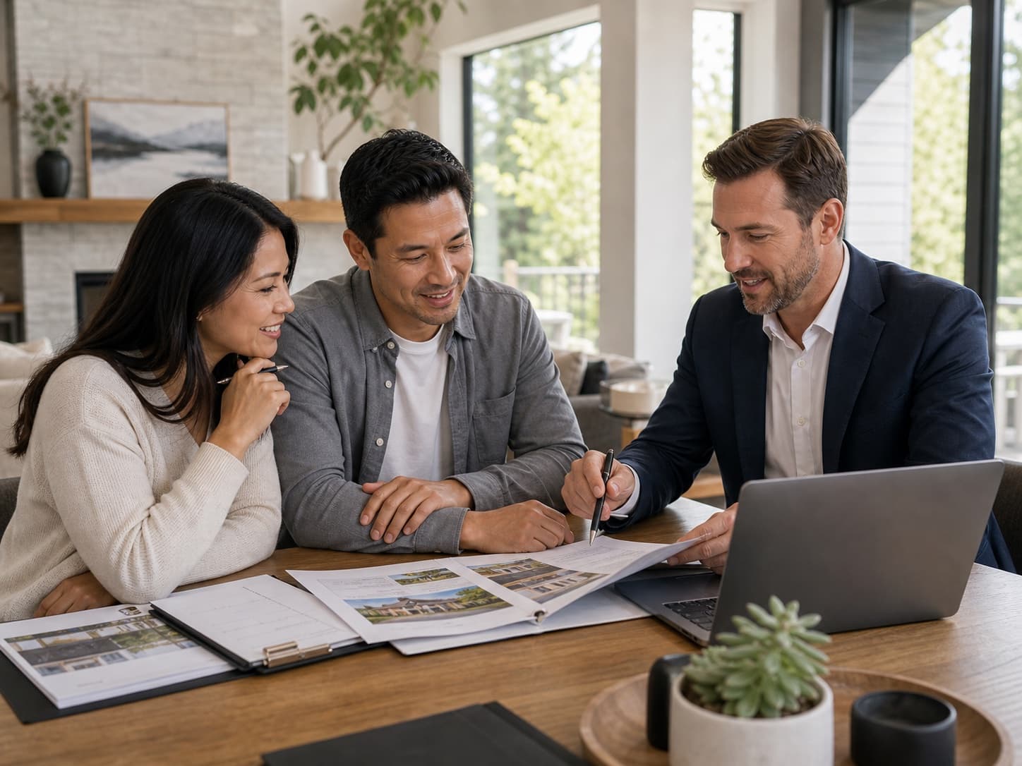 Buyers and a RexMont advisor reviewing a home offer strategy