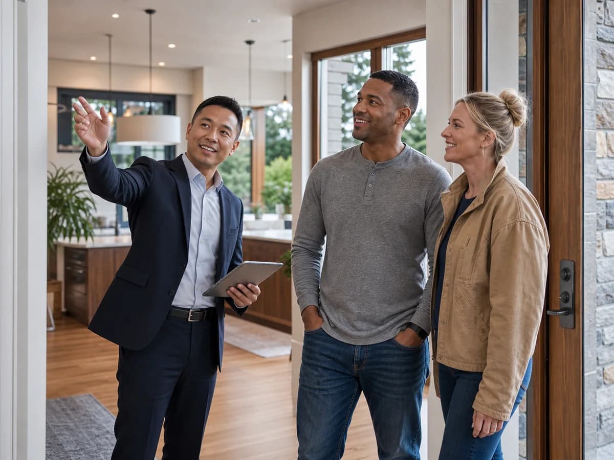 RexMont specialist touring a Pacific Northwest home with frontline buyers