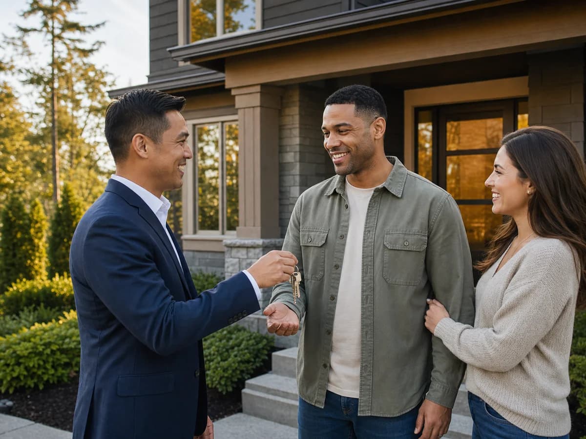RexMont specialist delivering keys to frontline homebuyers outside their new home