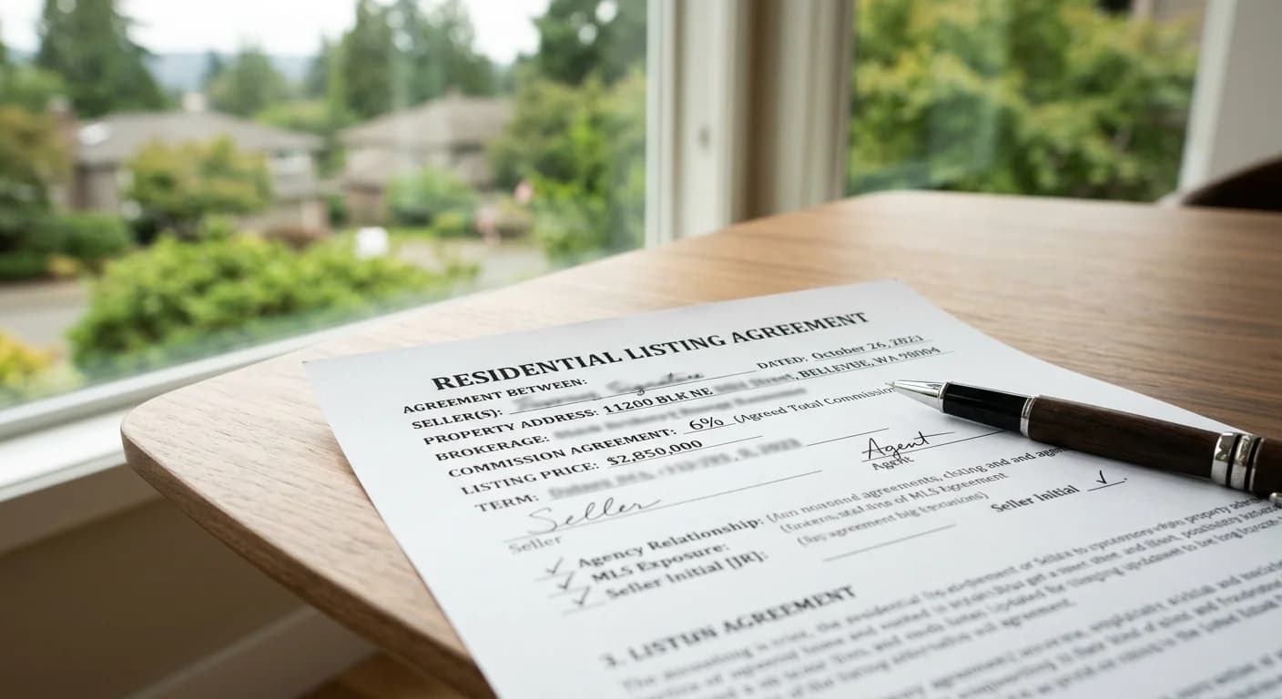 Bellevue home sale agreement representing negotiated real estate commission rates on the Eastside