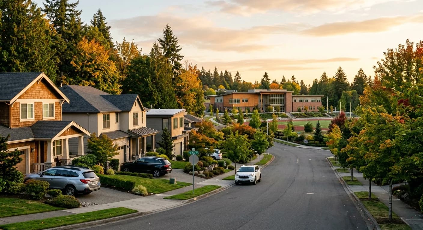 Bellevue neighborhood street near homes served by Bellevue School District