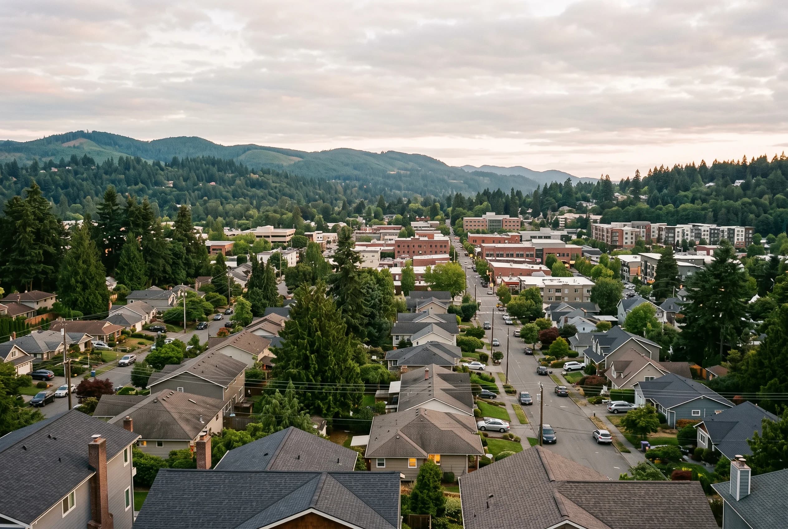 Bothell neighborhood rooftops near downtown representing commission costs on a home sale