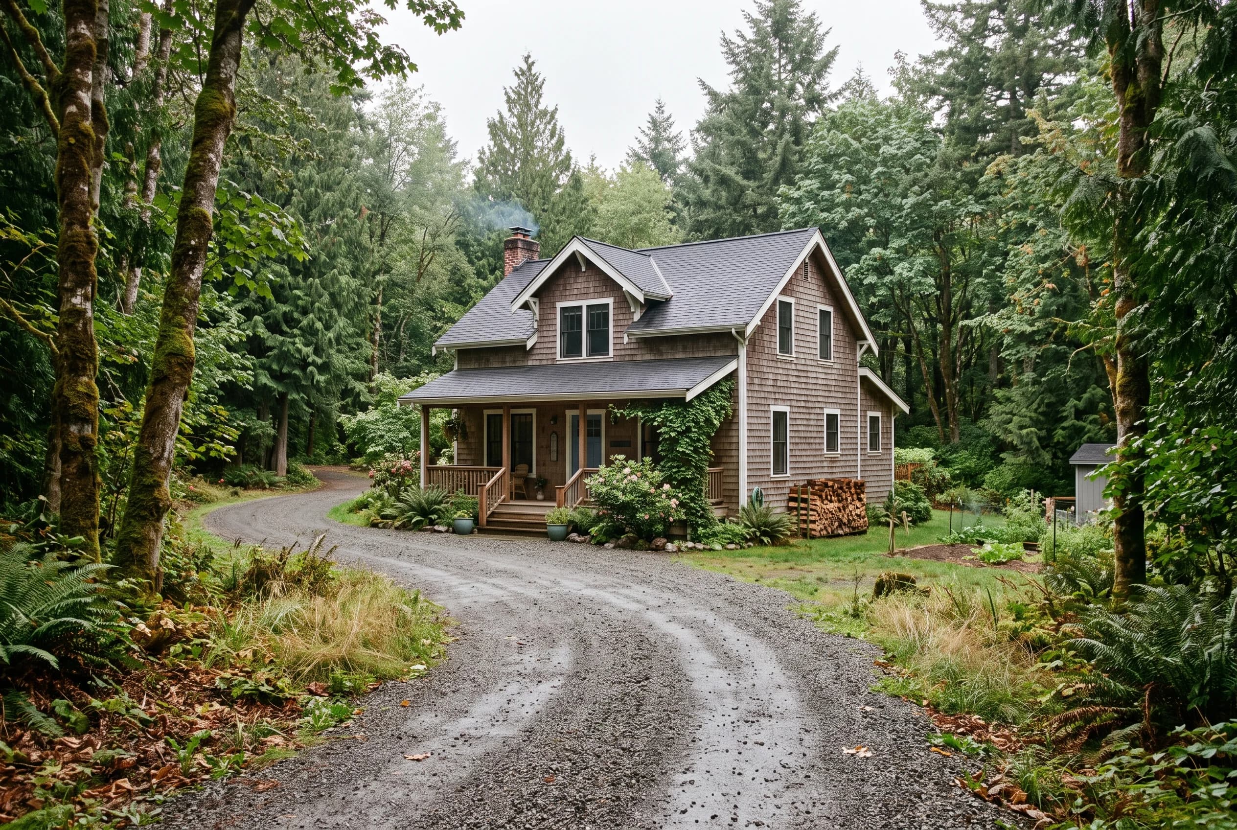 Older Woodinville home on a wooded acreage lot representing a cash sale evaluated with broker guidance