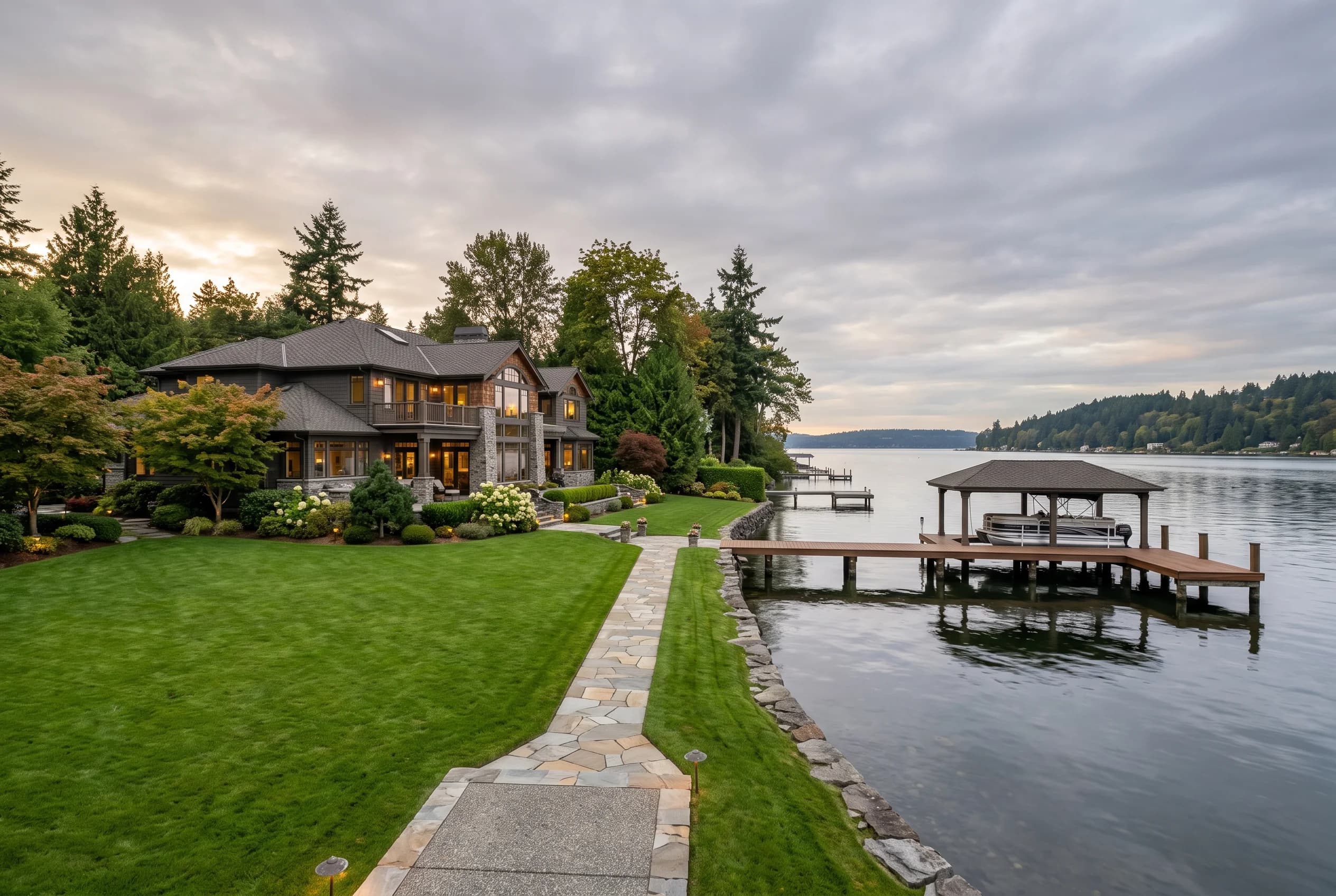 Yarrow Point estate home with Lake Washington beyond, representing the cost of selling at enclave values