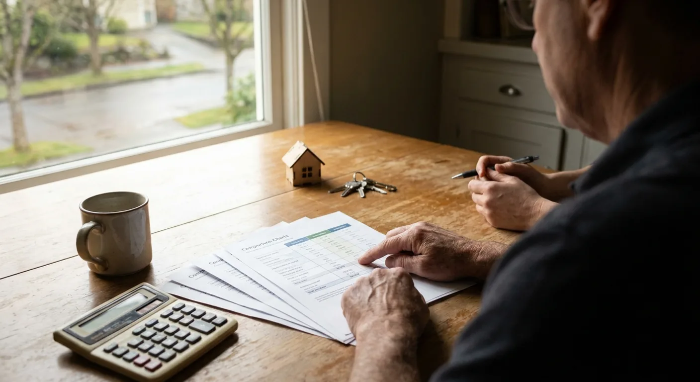 Seattle seller reviewing discount brokerage, flat-fee, and full-service listing options at a kitchen table
