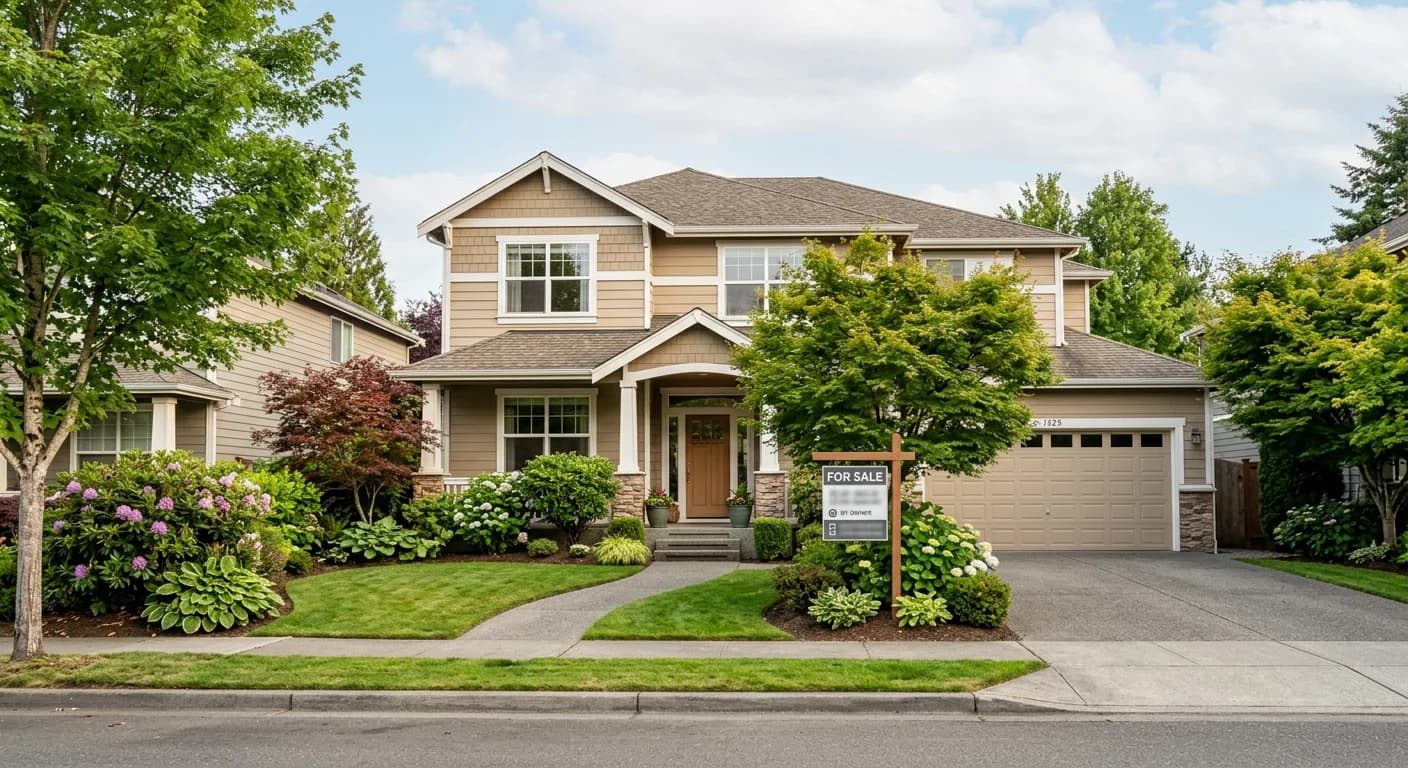 Kirkland home with a for-sale sign representing flat-fee MLS and FSBO options
