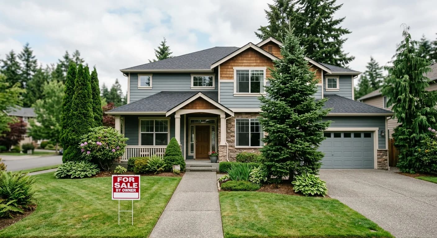 Redmond home with a for-sale sign representing flat-fee MLS and FSBO options