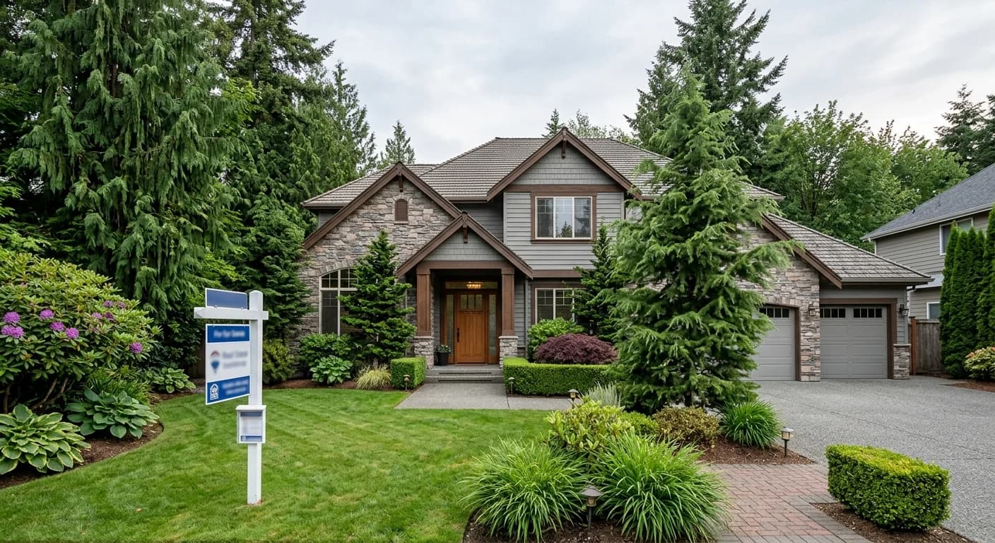 Sammamish home with a for-sale sign representing flat-fee MLS and FSBO options
