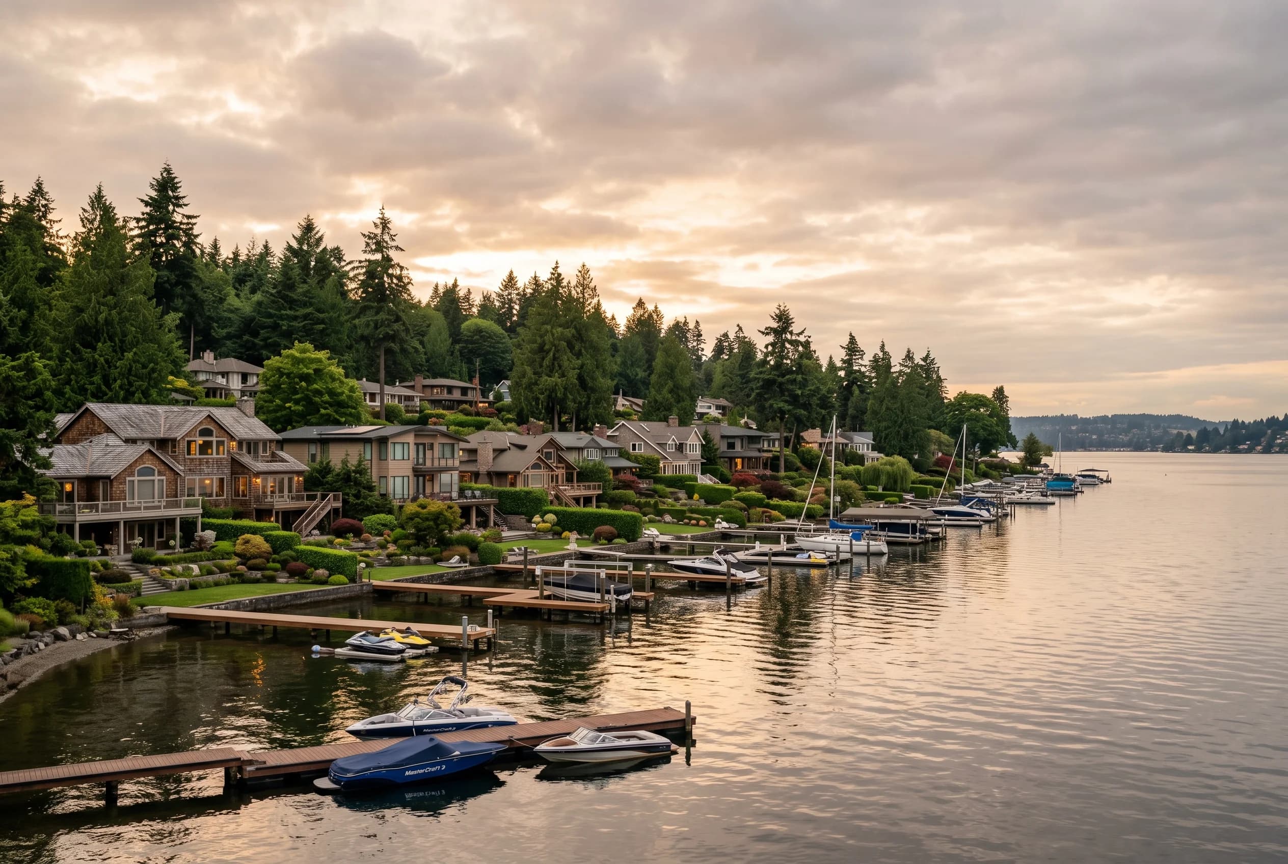 Mercer Island waterfront homes on Lake Washington representing commission on high-value sales