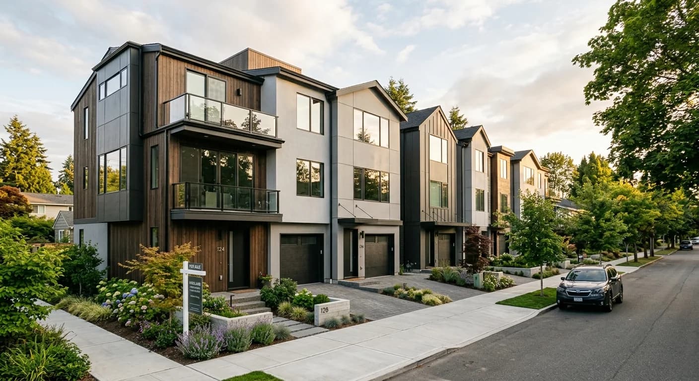 Modern Kirkland townhouse row prepared for sale near downtown