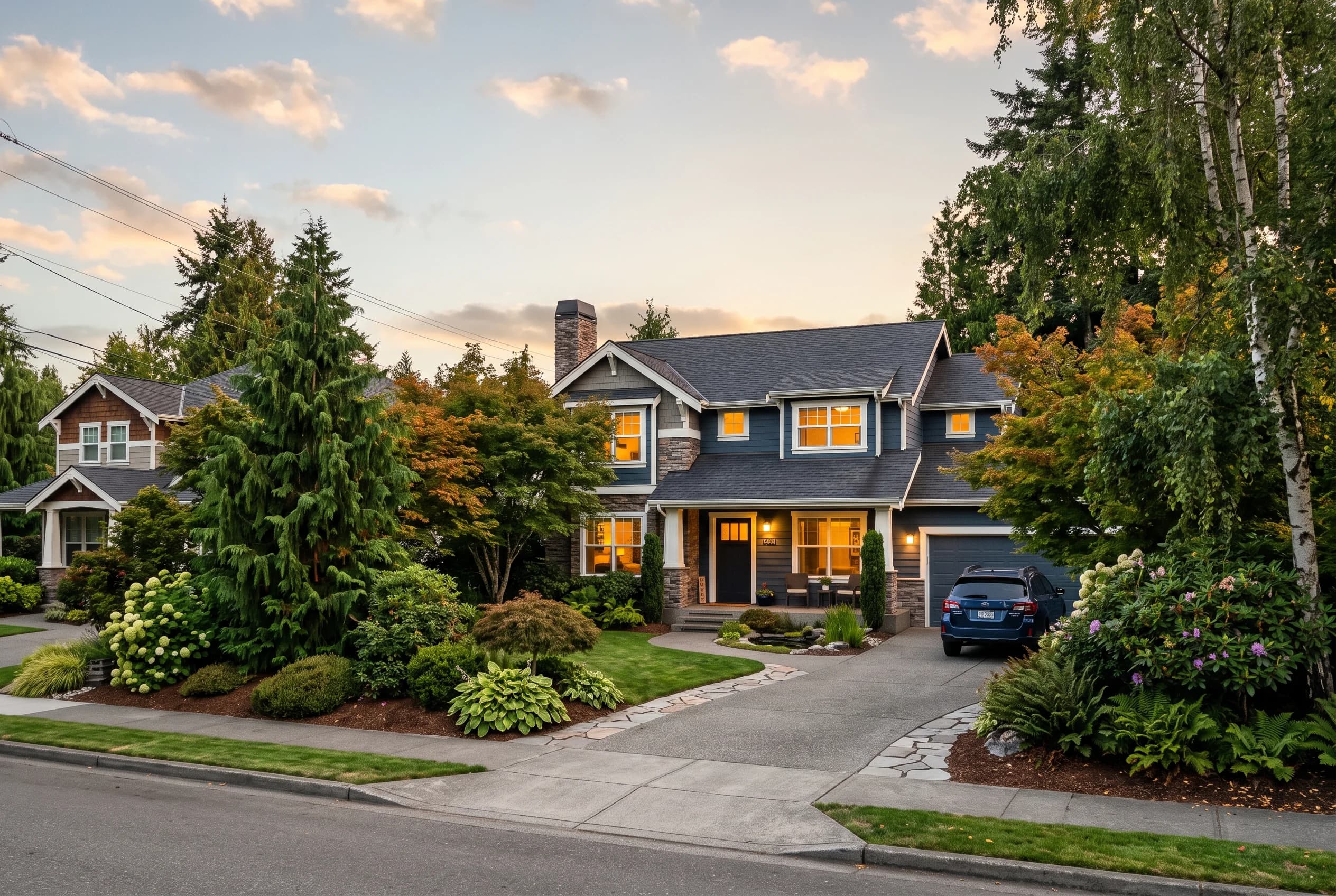 Bothell family home at dusk representing a divorce home sale handled with care