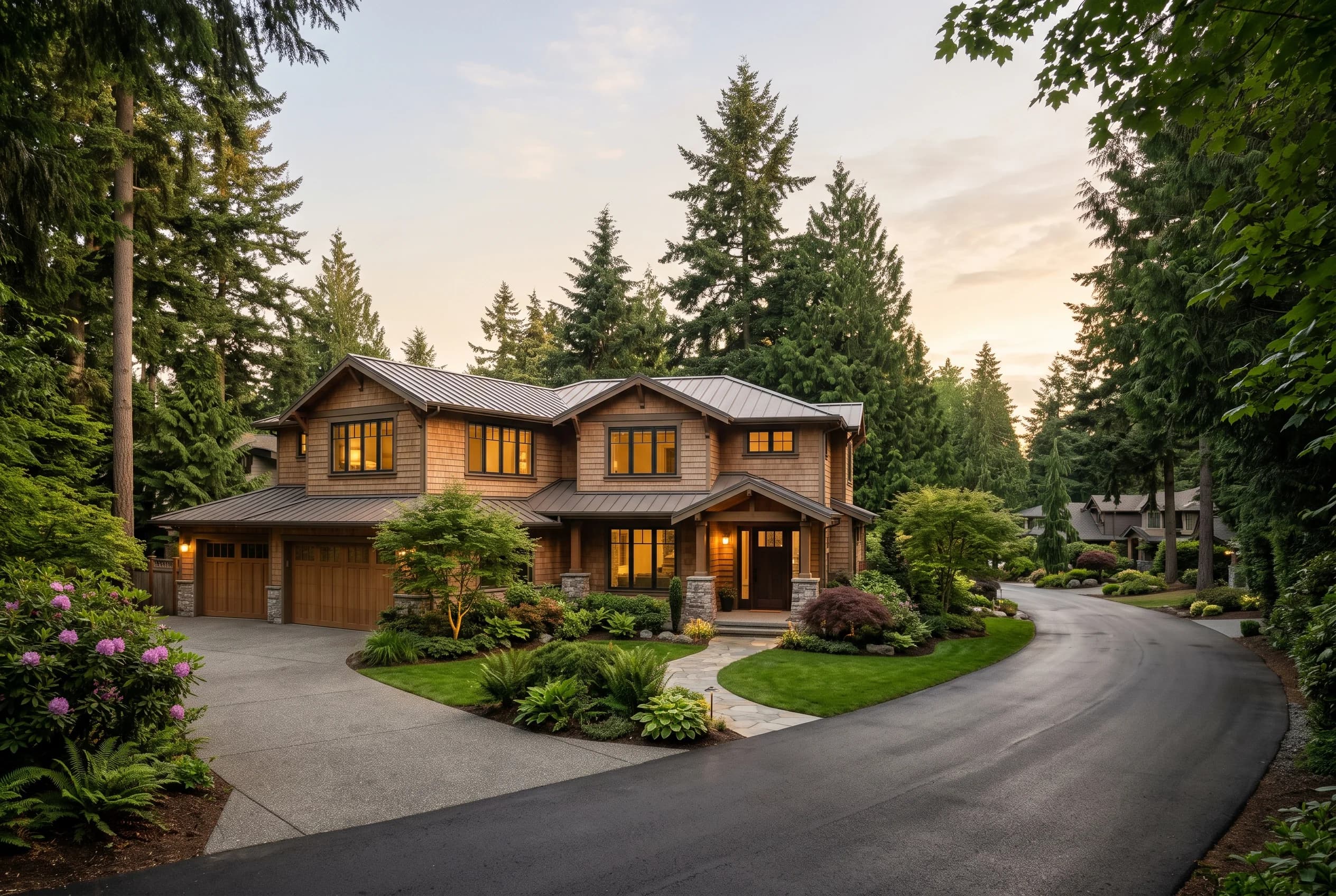 Mercer Island family home at golden hour representing a divorce home sale handled with discretion