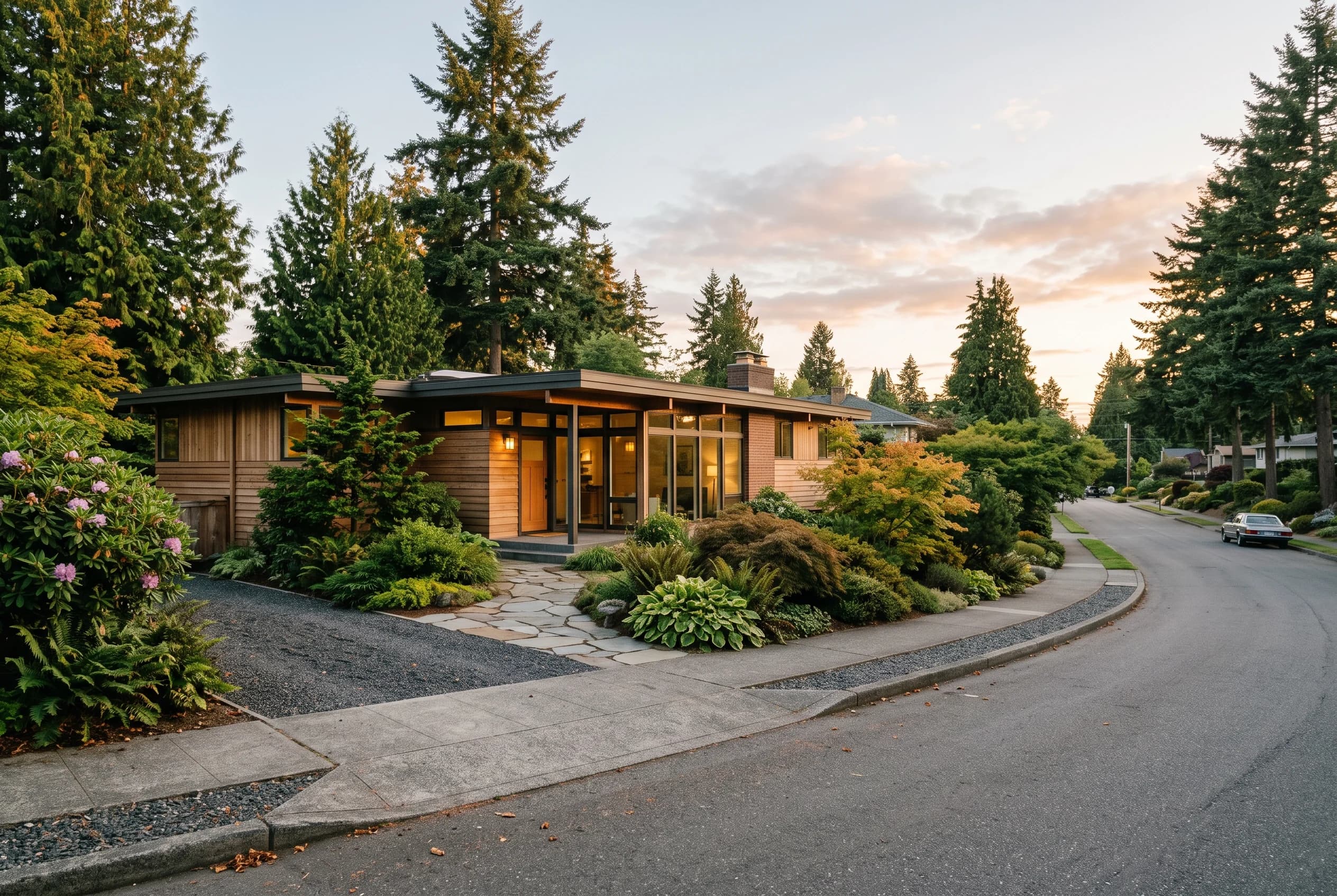 Seattle family home exterior at golden hour representing a divorce home sale handled with care