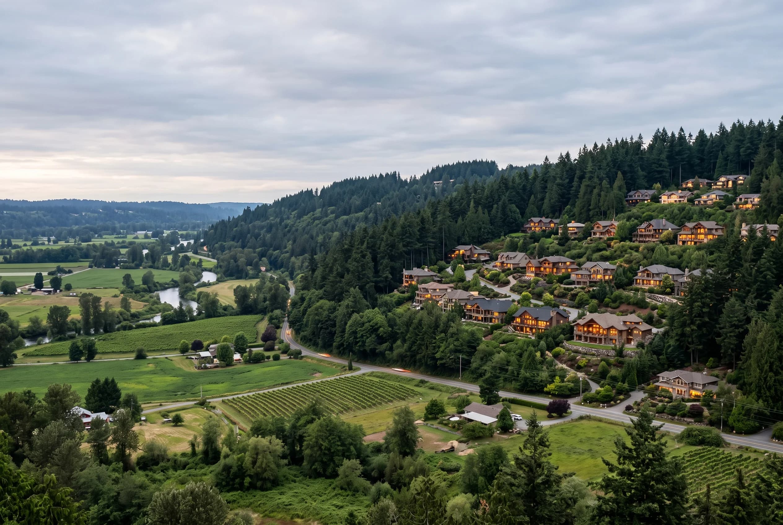 Woodinville hillside homes above the Sammamish Valley representing commission costs on a sale