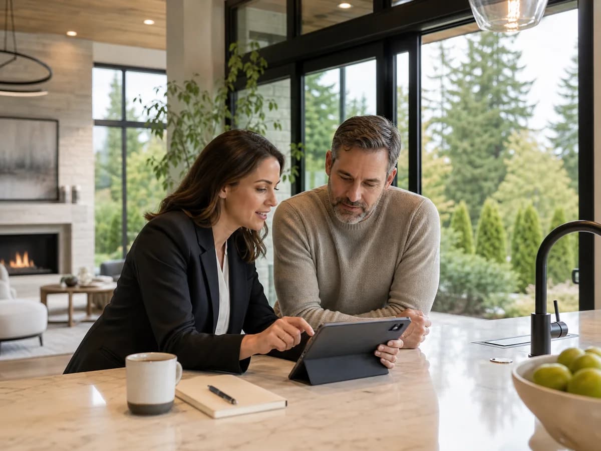 Home seller reviewing digital listing strategy and buyer demand data with a RexMont advisor