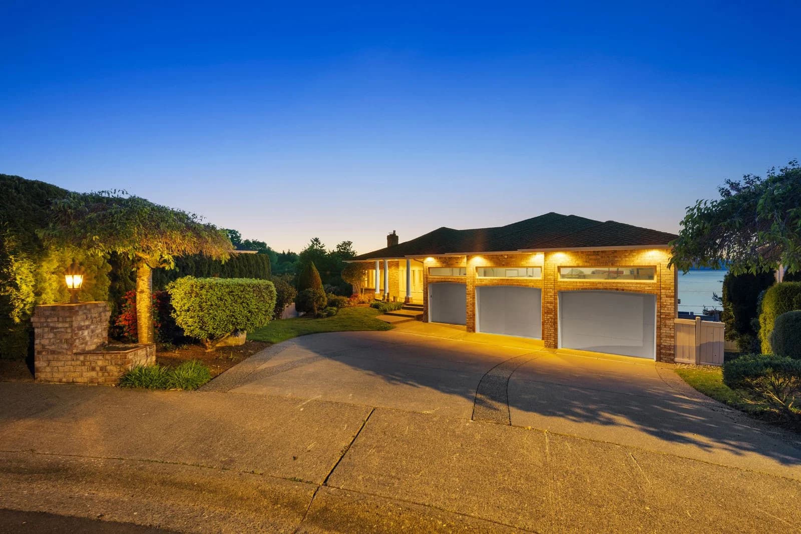 Side exterior twilight view