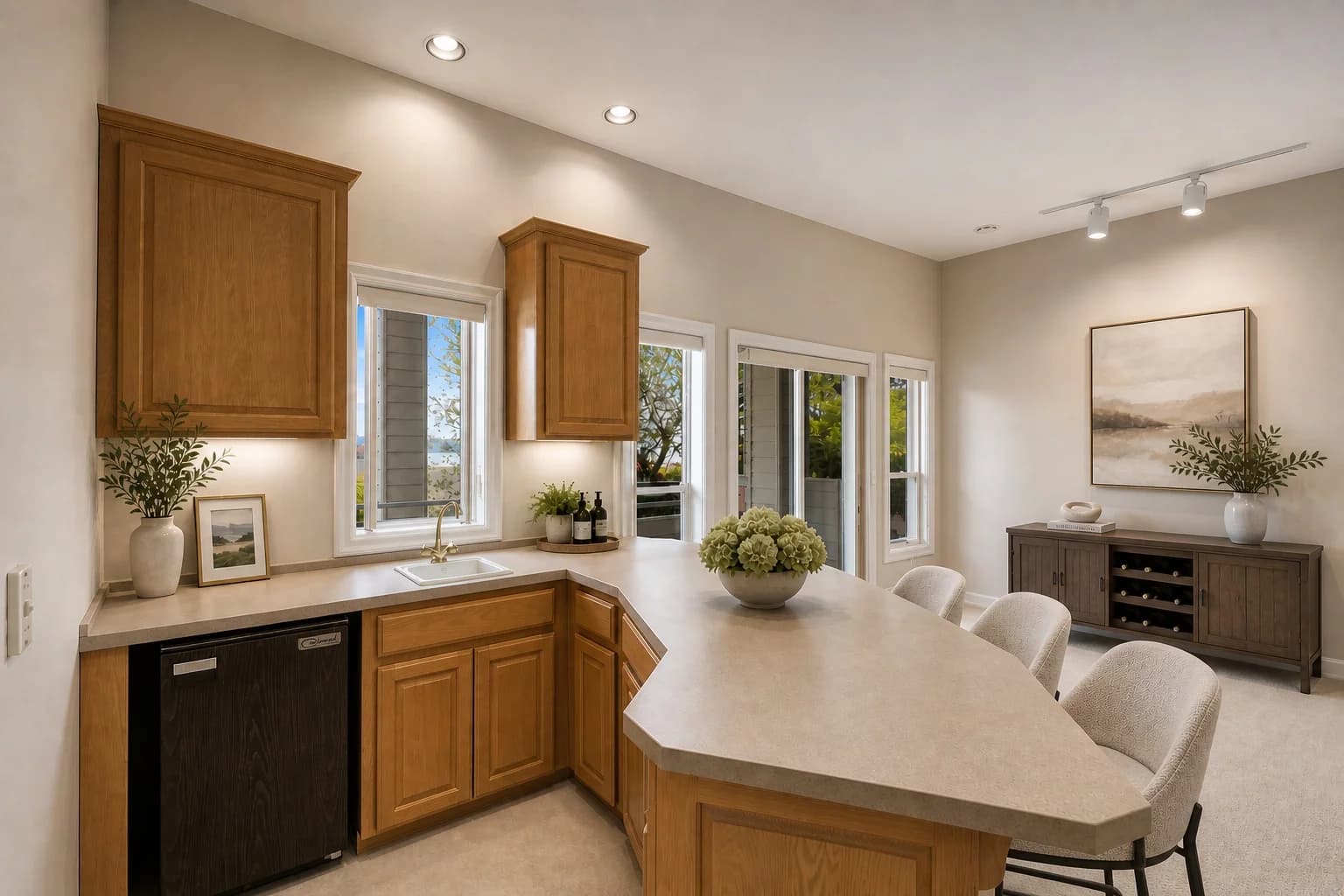 Updated kitchen with refinished hardwood floors