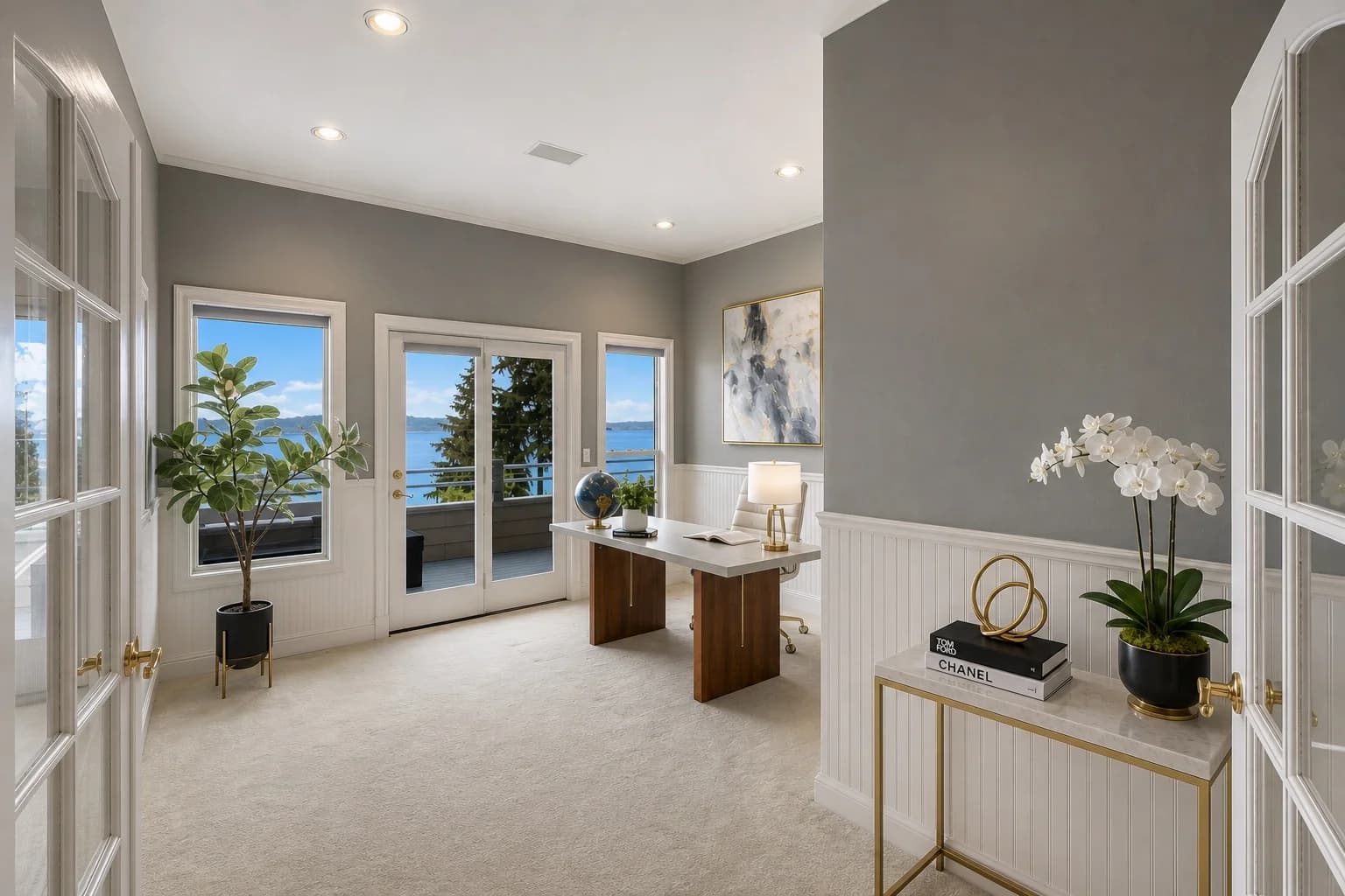 Staged home office with view den