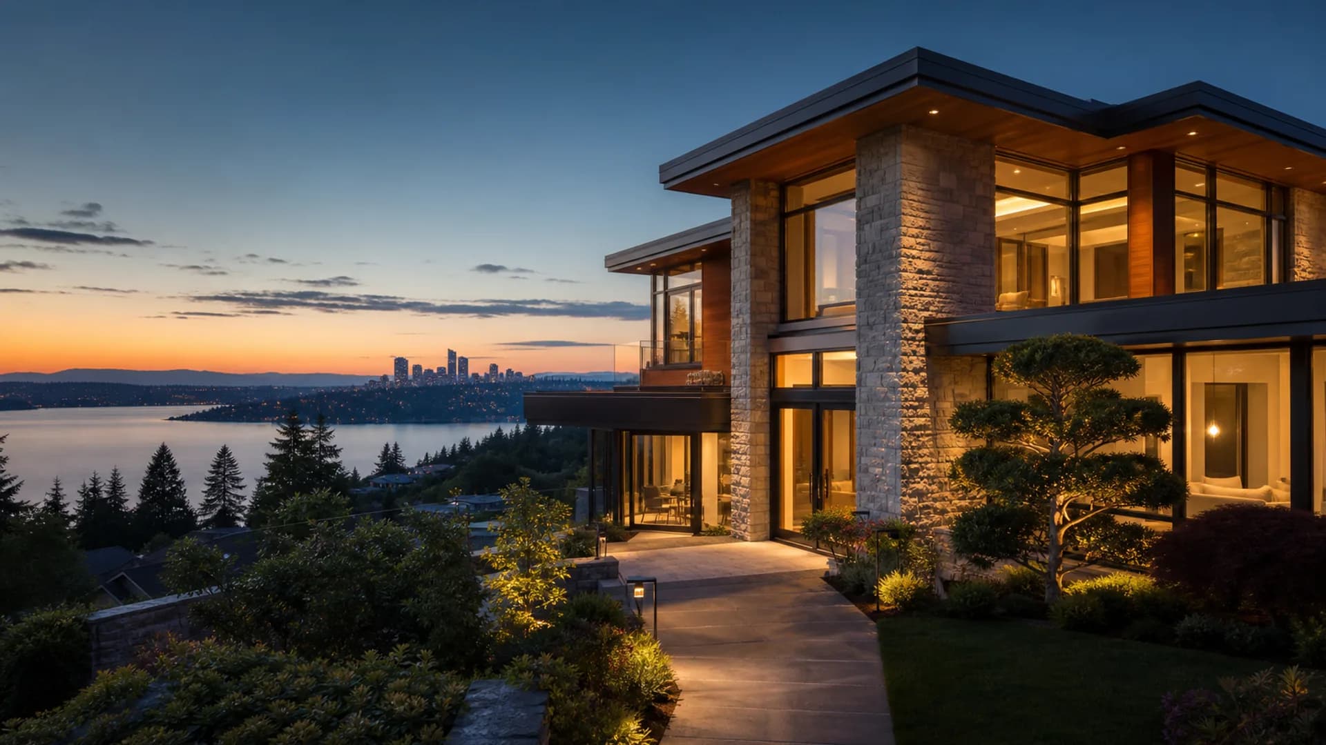 Bellevue luxury home overlooking Lake Washington and the city skyline