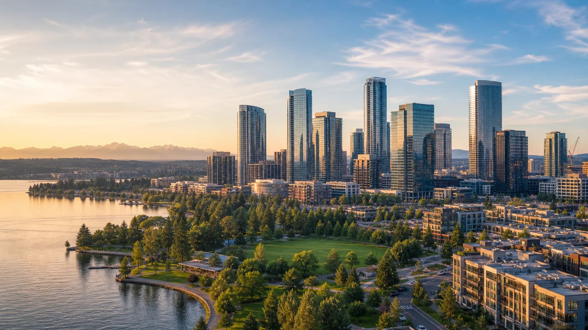 Downtown Bellevue high-rise condo towers and skyline