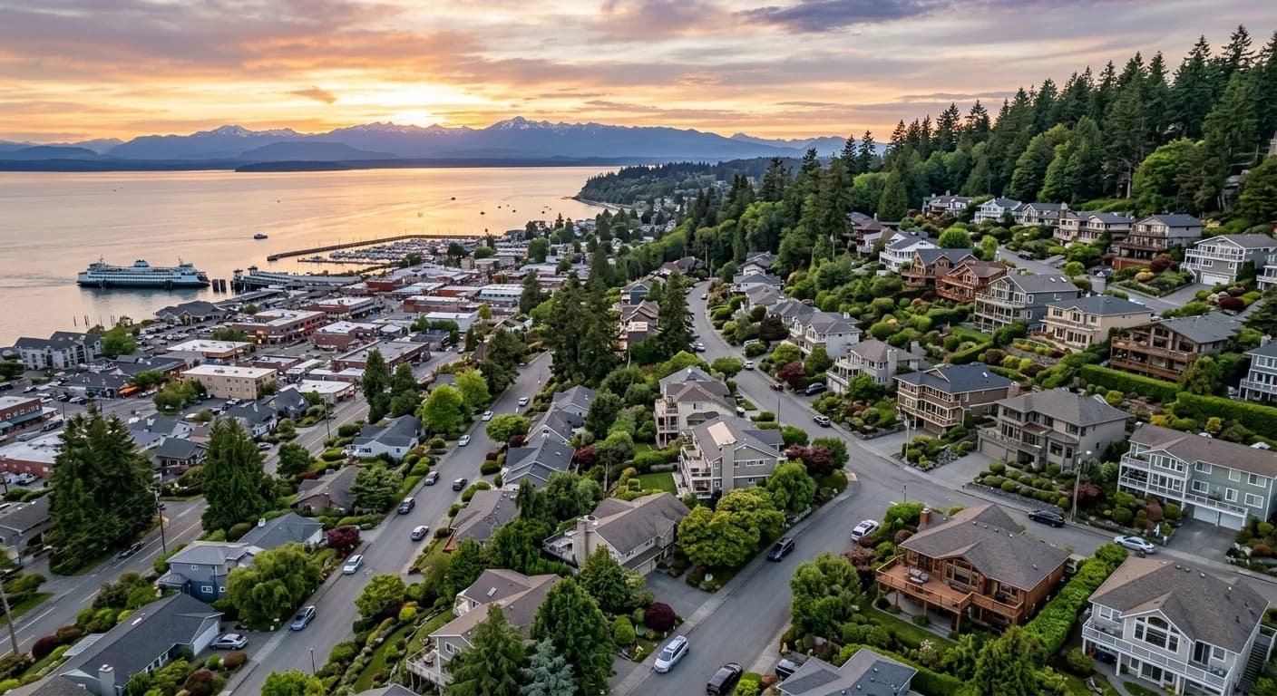 Edmonds Bowl residential hillside with view homes overlooking Puget Sound and the Olympic Mountains
