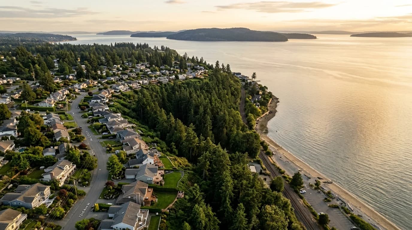 Meadowdale north Edmonds beach-and-bluff community with Meadowdale Beach Park and Puget Sound views
