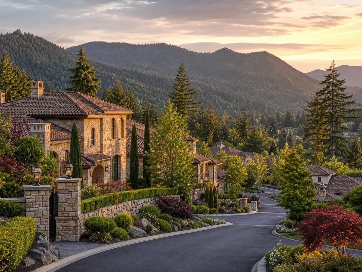 Montreux Issaquah luxury hillside estates with manicured landscaping