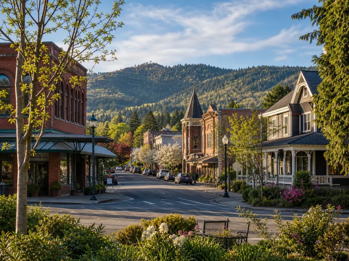 Olde Town Issaquah historic downtown homes with mountain backdrop
