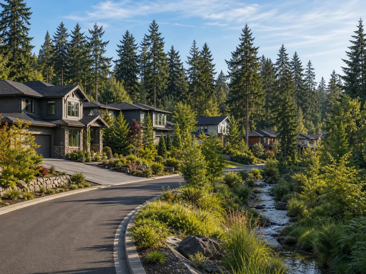 Bear Creek Redmond newer homes in a forested Eastside setting