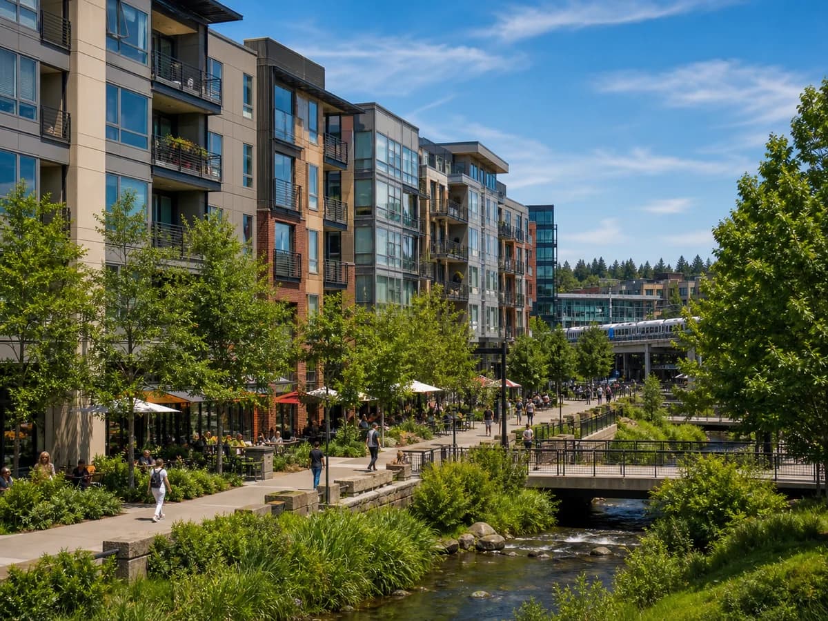 Downtown Redmond modern condos near Bear Creek Trail and walkable retail